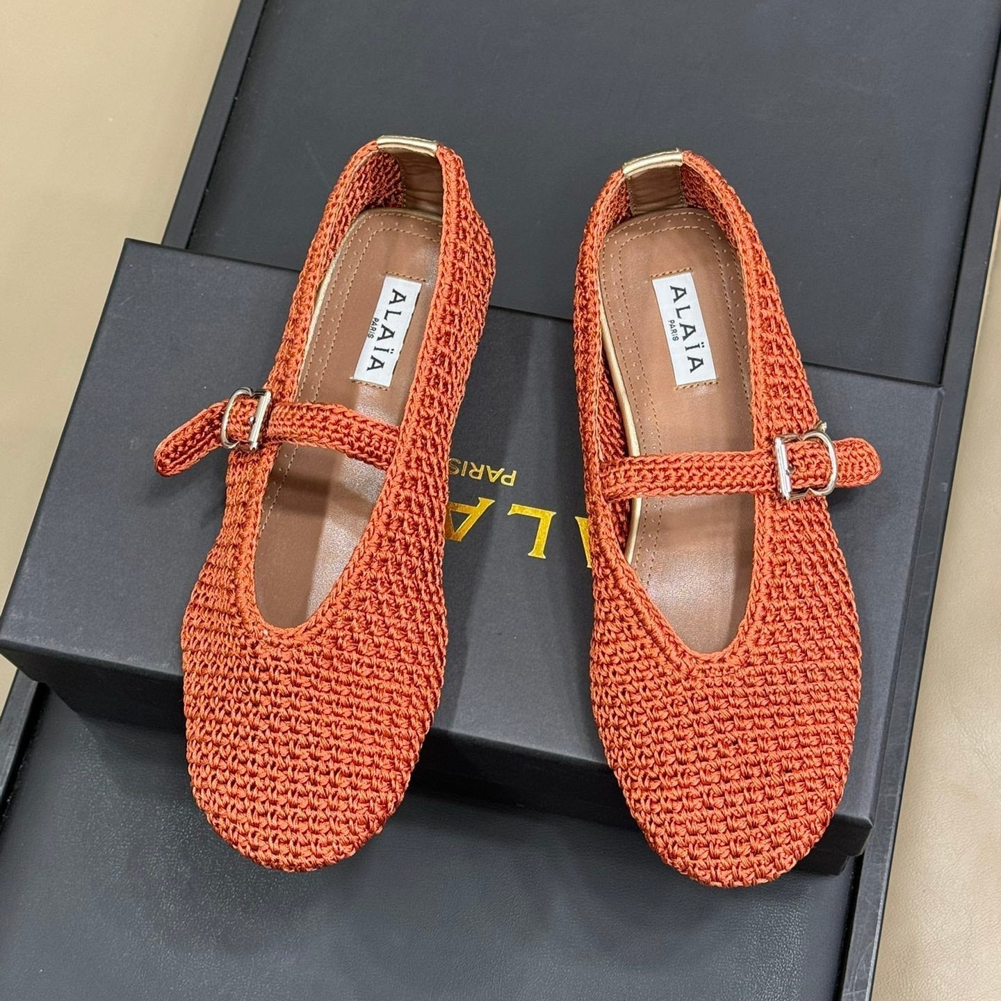 HANDWOVEN BALLET FLAT FIRE ORANGE - 35