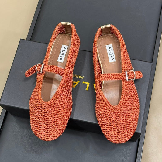 HANDWOVEN BALLET FLAT FIRE ORANGE - 35