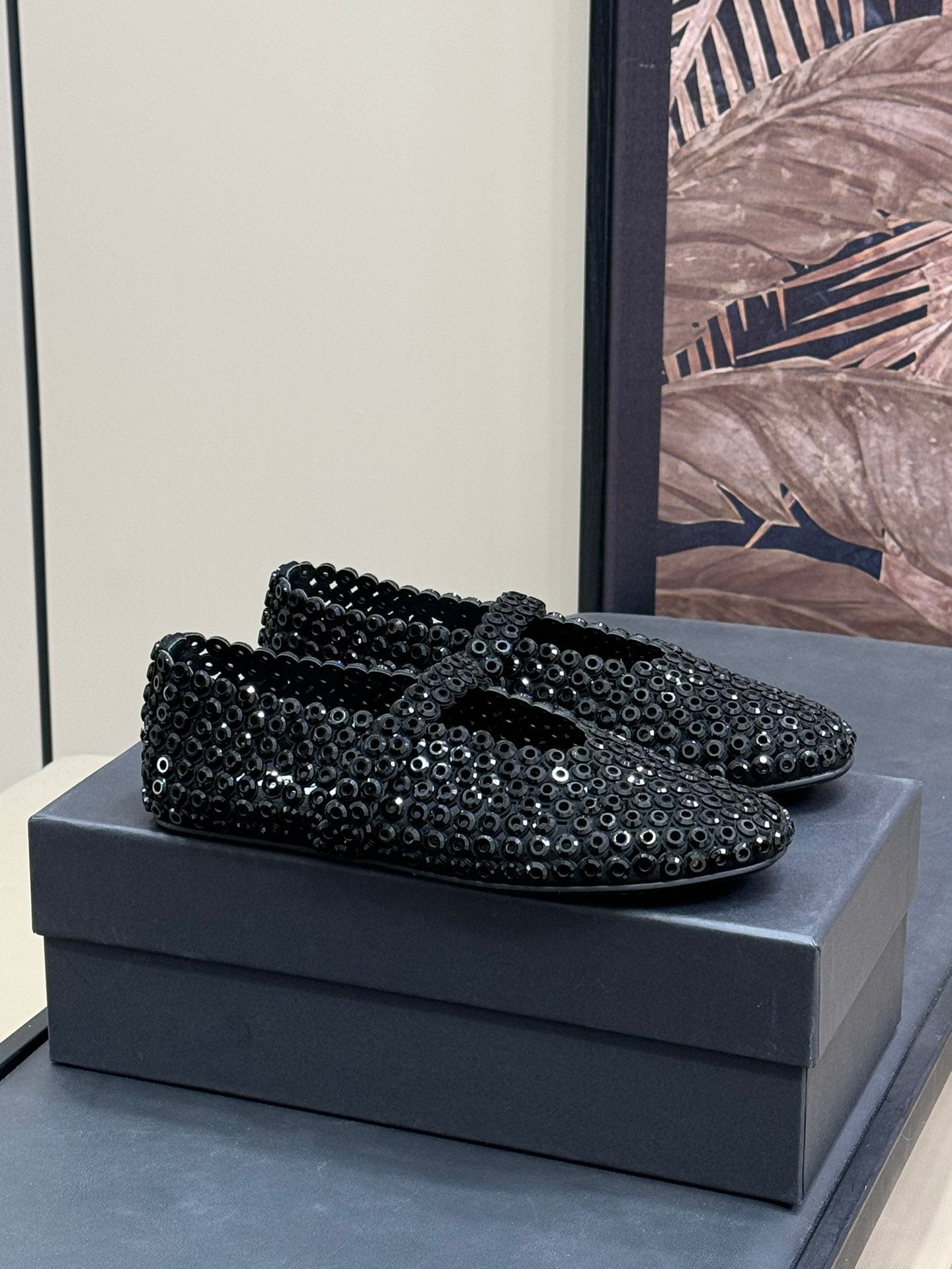 CRYSTAL-EMBELLISHED BALLERINA SHOES BLACK - 35