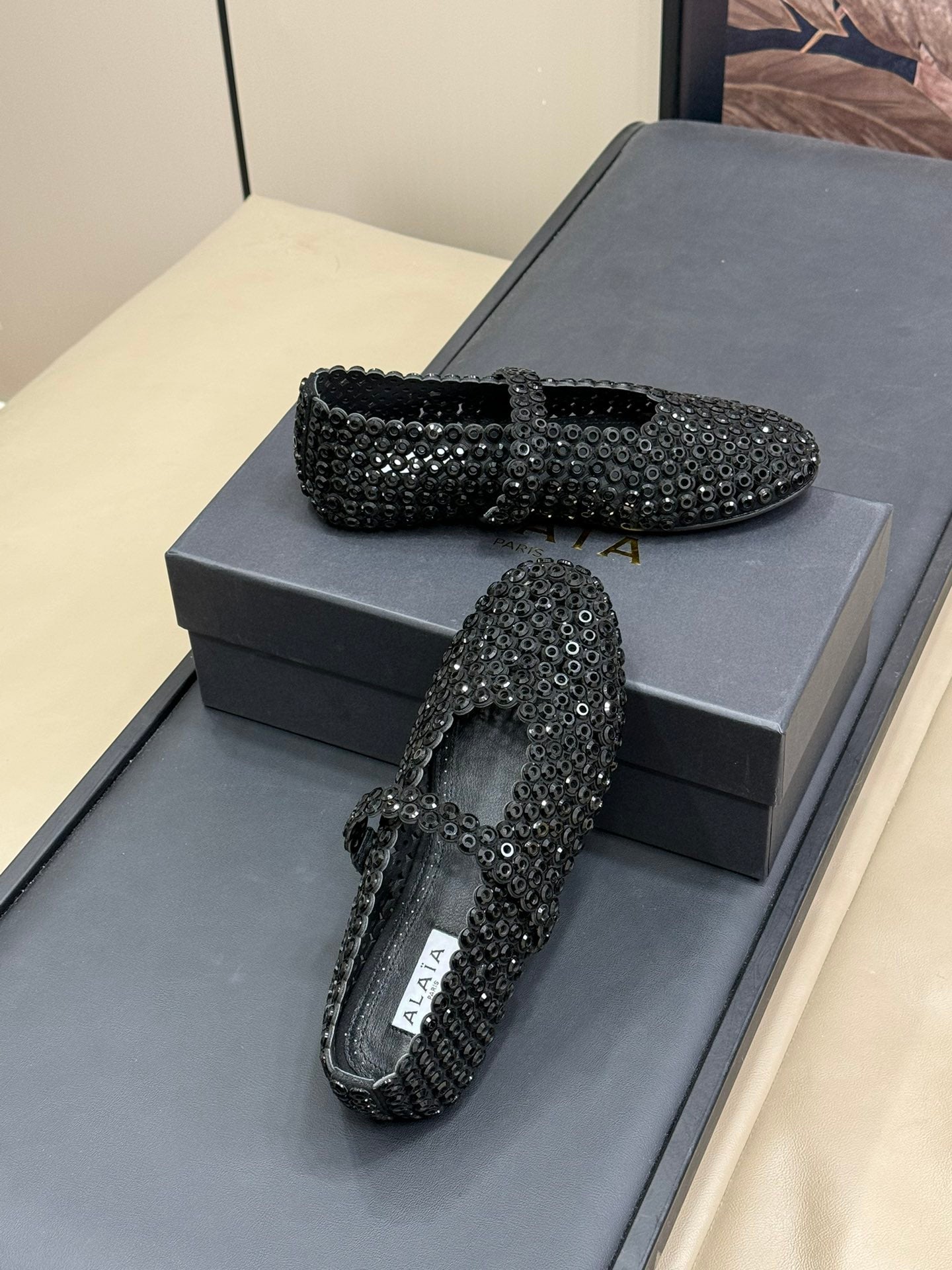 CRYSTAL-EMBELLISHED BALLERINA SHOES BLACK - 35
