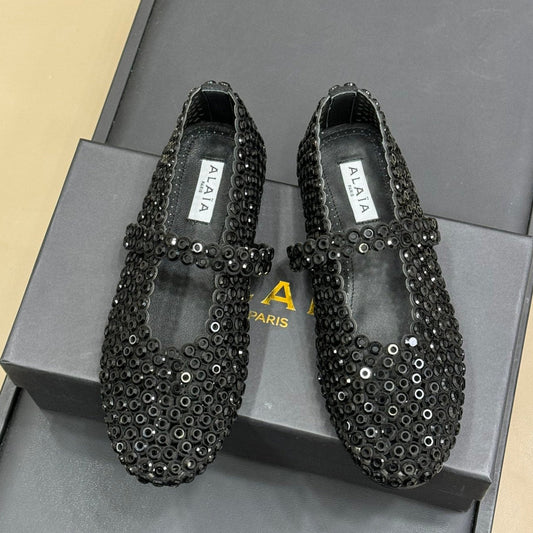 CRYSTAL-EMBELLISHED BALLERINA SHOES BLACK - 35