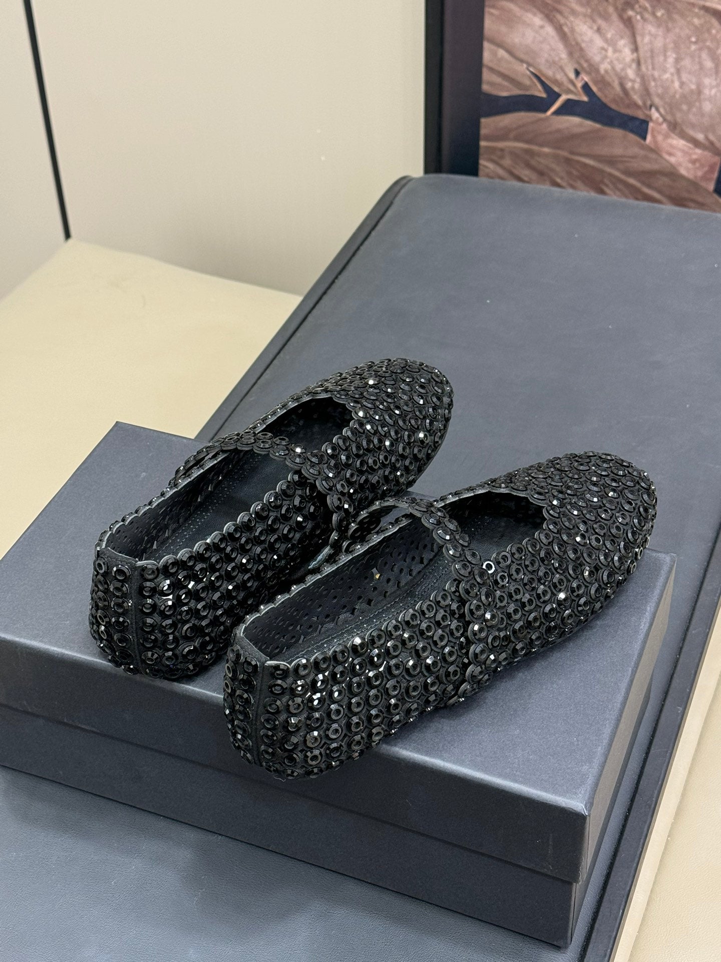 CRYSTAL-EMBELLISHED BALLERINA SHOES BLACK - 35