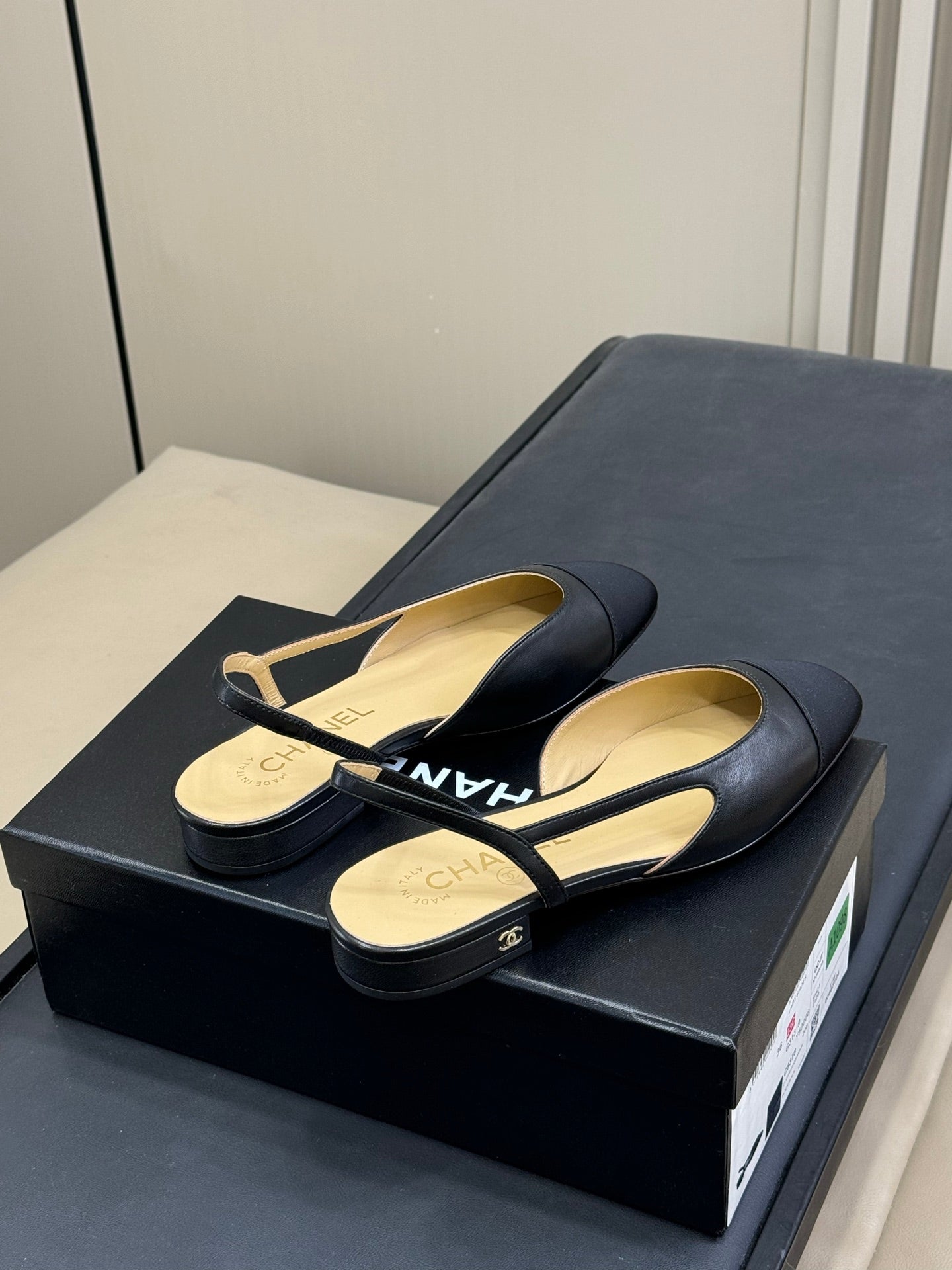 CC CLASSIC SLINGBACK BLACK BEIGE GOATSKIN BLACK GROSGRAIN - 35 / 20mm