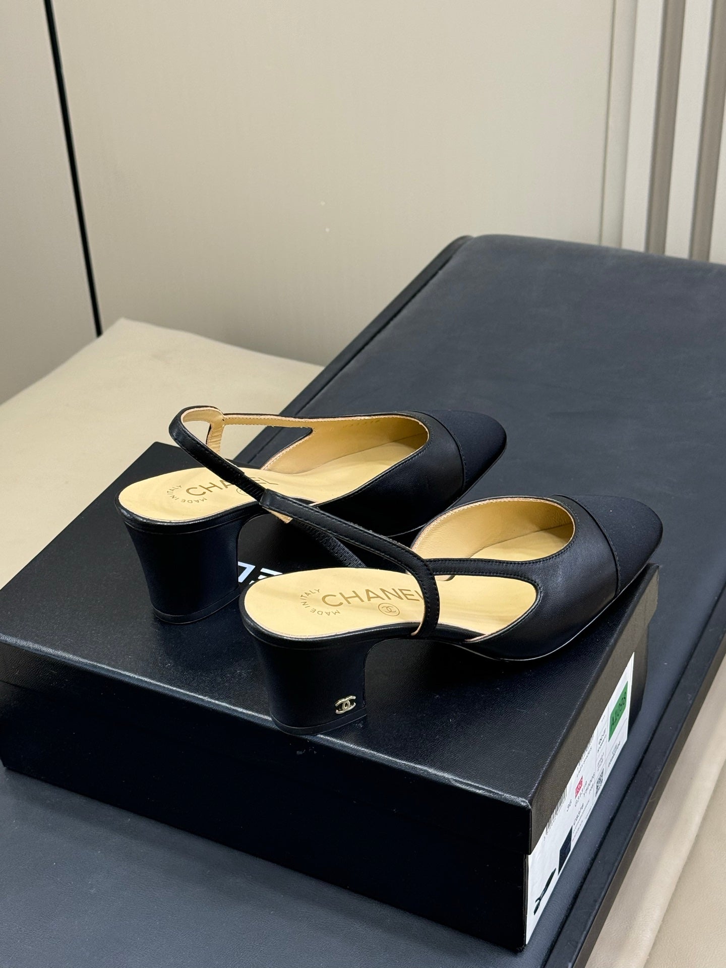 CC CLASSIC SLINGBACK BLACK BEIGE GOATSKIN BLACK GROSGRAIN - 35 / 20mm