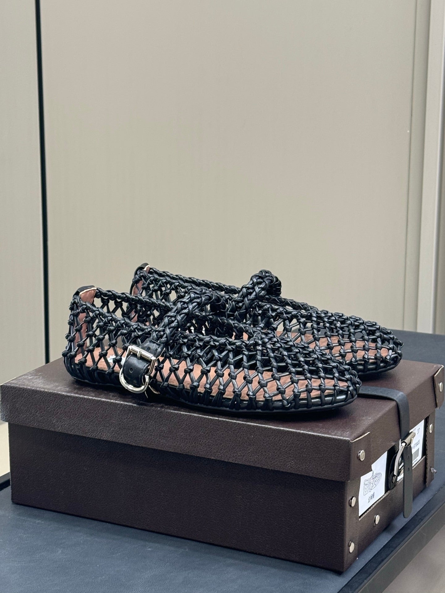 ALAIA MARY JANE FLATS 25S IN BLACK MESH CALSKIN WITH SILVER HARDWARE - 35