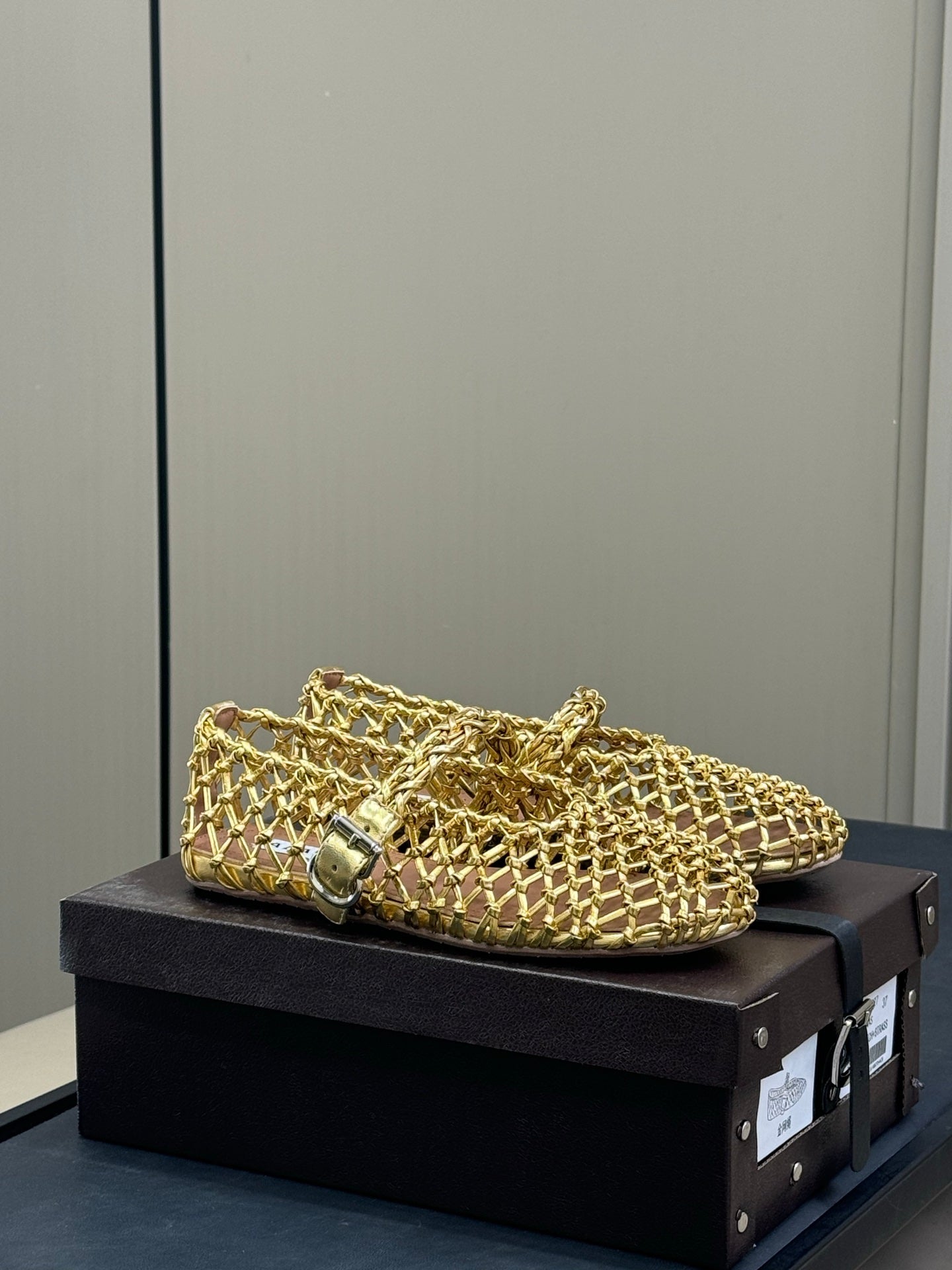 ALAIA MARY JANE FLATS 25S IN GOLD MESH CALSKIN WITH SILVER HARDWARE - 35