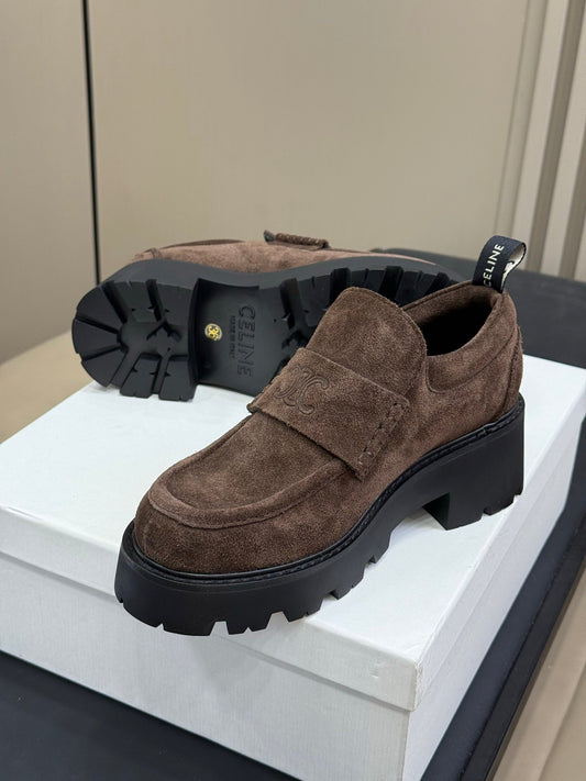 ЛОФЕРИ CELINE 25S SERIN CHUNKY 50 ММ З КОРИЧНЕВОЇ ЗАМШІ - 35