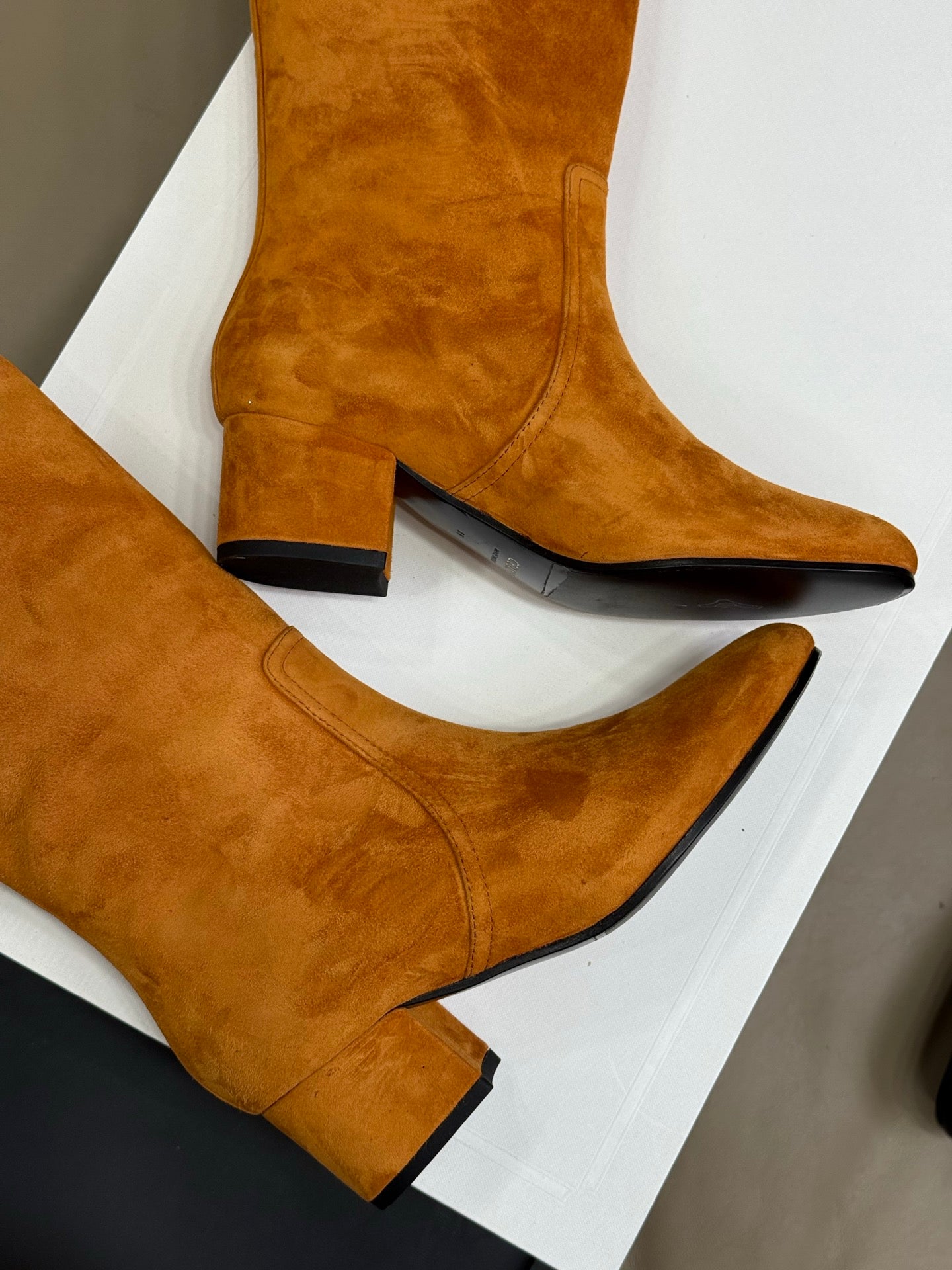 CELINE 26S HIGH-TOP BOOTS IN ORANGE BROWN SUEDE