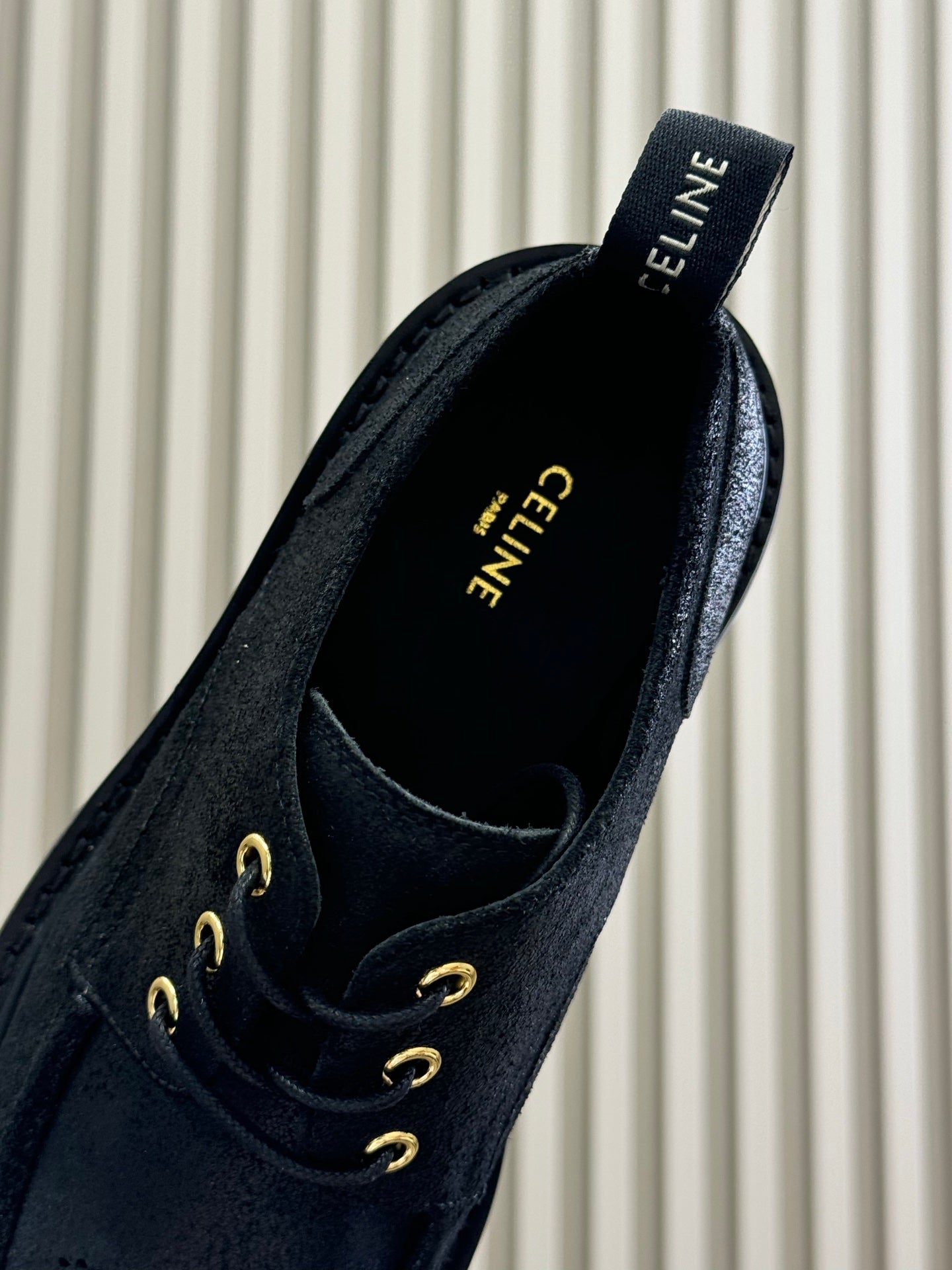 CELINE 25S THICK SOLED LOAFERS IN BLACK CALFSKIN SUEDE - 35