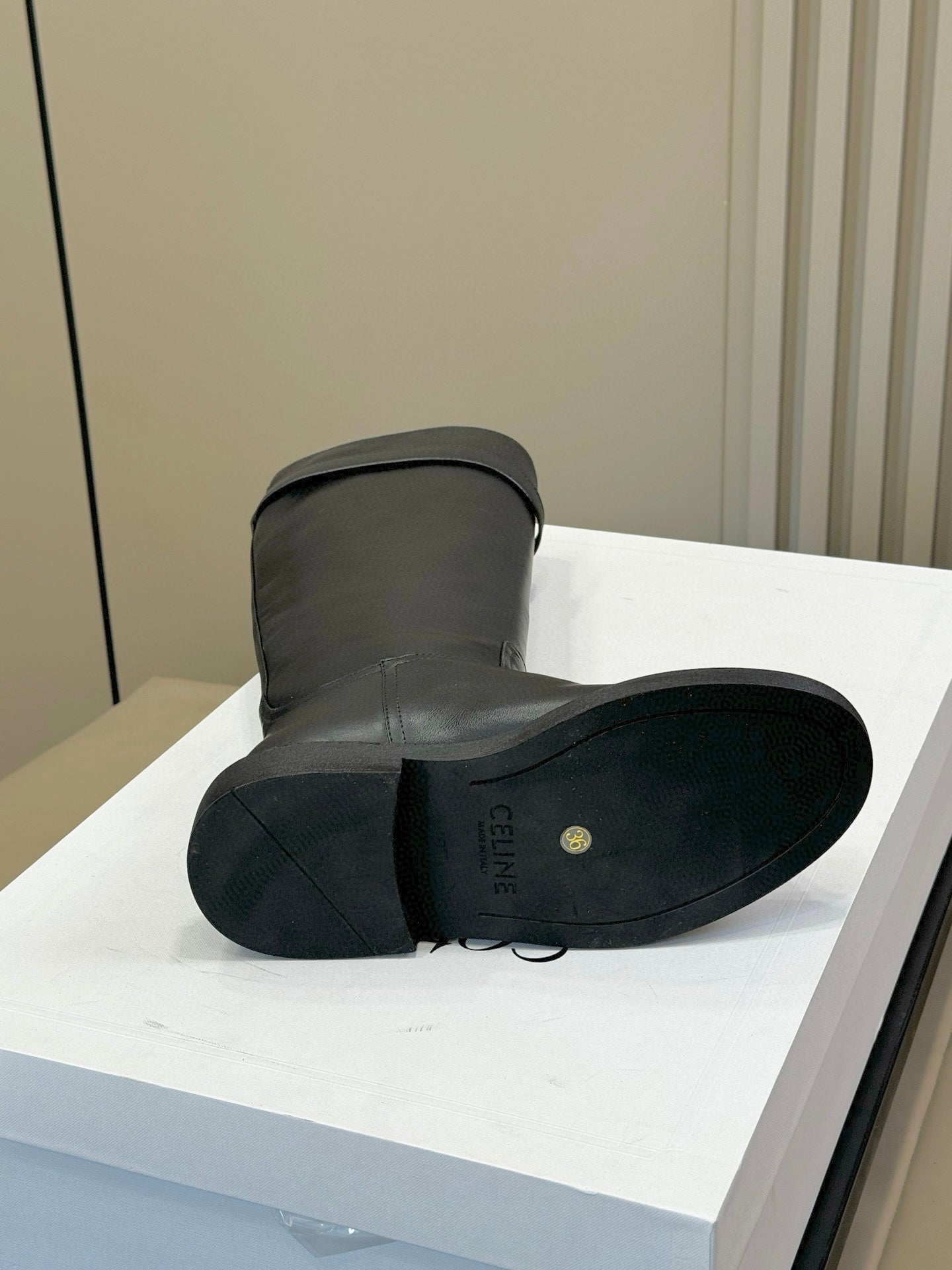 CELINE 26S HIGH-TOP BOOTS IN BLACK CALFSKIN WITH GOLD HARDWARE