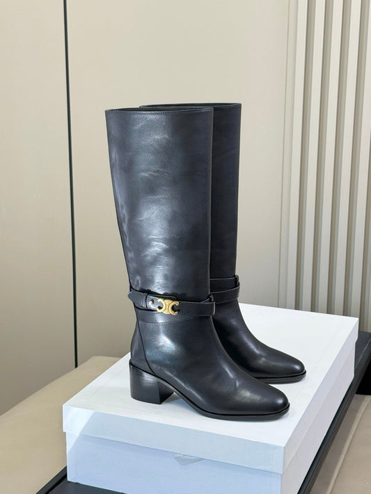 CELINE 26S ВИСОКІ ЧЕРЕВИКИ НА ПІДБОРАХ З ЧОРНОЇ ТЕЛЯЧОЇ ШКІРИ
