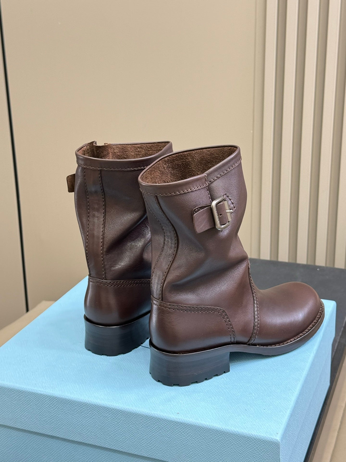 PRADA 25S ANKLE BOOTS IN BROWN CALFSKIN - 35