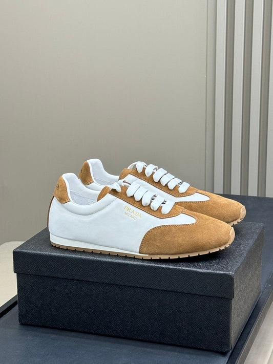 PRADA 25S SNEAKER IN WHITE MIX CAMEL BROWN SUEDE STYLE 4 - 35