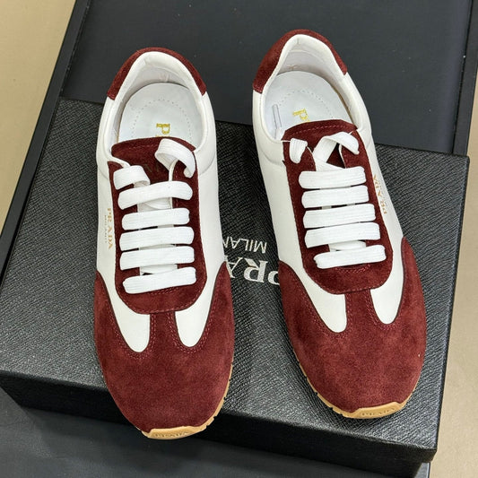 PRADA 25S SNEAKER IN WHITE MIX DARK RED SUEDE STYLE 3 - 35