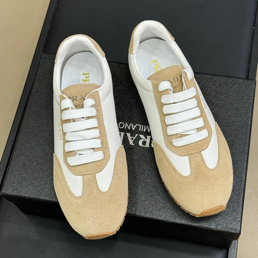 PRADA 25S SNEAKER IN WHITE MIX DARK BEIGE SUEDE STYLE 2 - 35