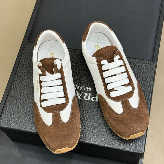 PRADA 25S SNEAKER IN WHITE MIX BROWN SUEDE STYLE 1 - 35