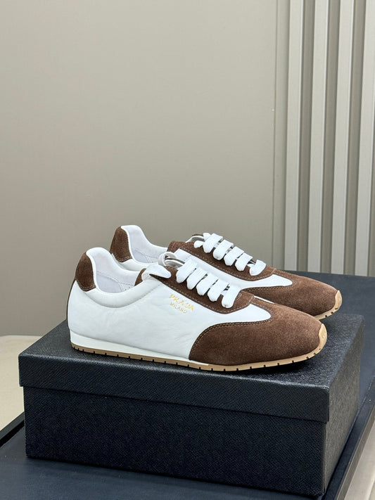 PRADA 25S SNEAKER IN WHITE MIX BROWN SUEDE STYLE 1 - 35