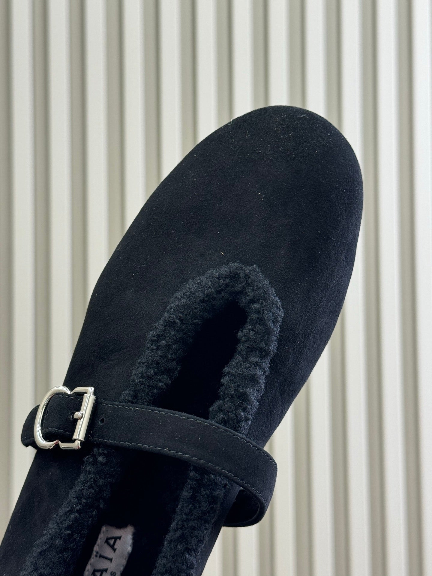 ALAIA 25S MARY JANE SHEARLING FLATS IN BLACK SUEDE - 35