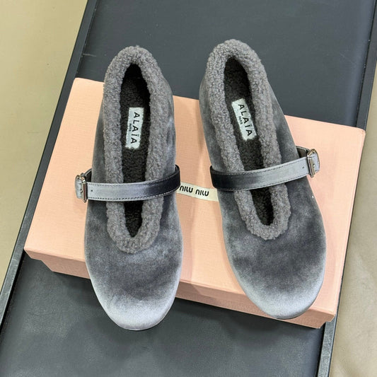ALAIA 25S BALLET FLATS IN GREY VELVET - 35