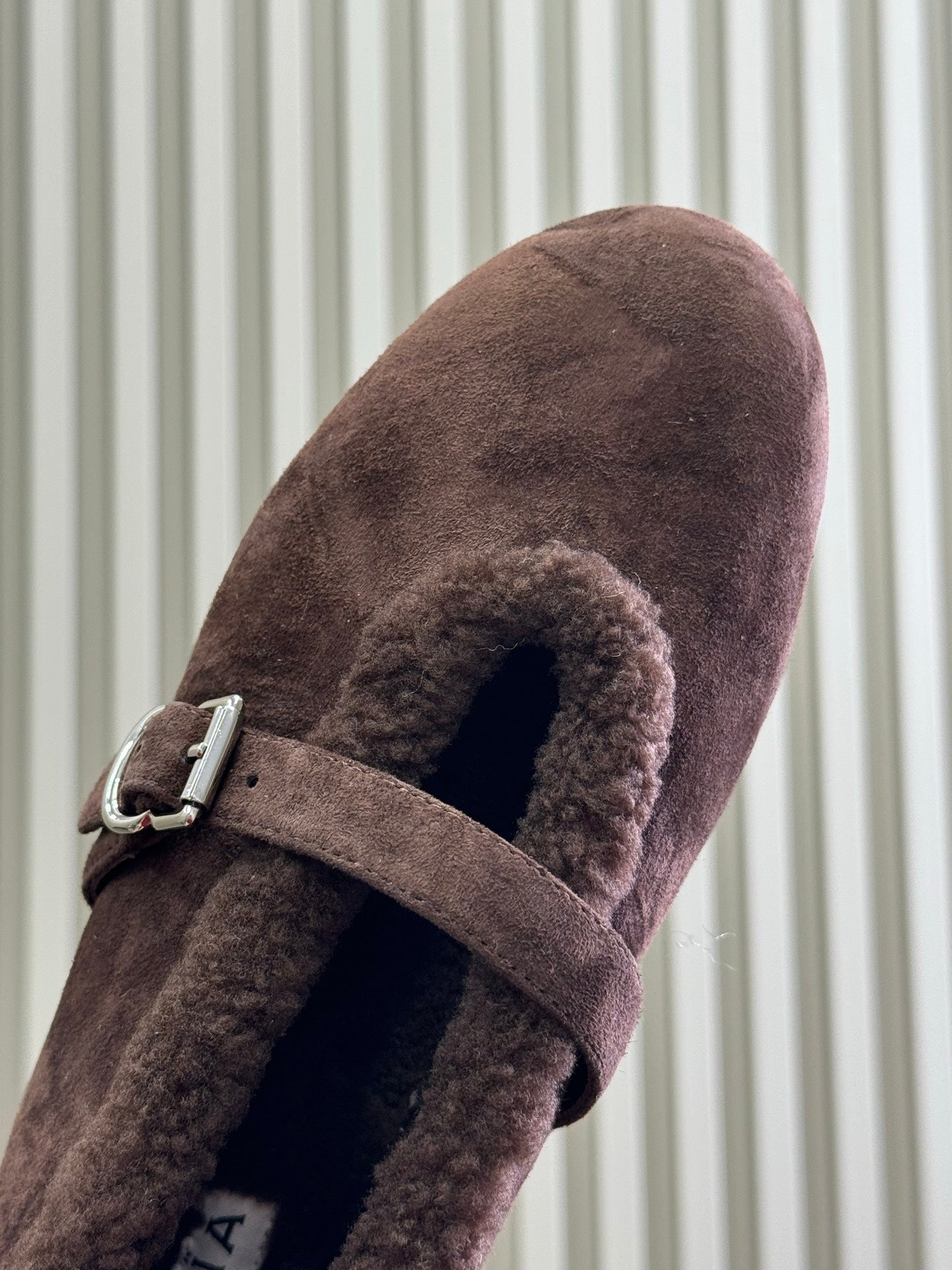ALAIA 25S MARY JANE SHEARLING FLATS IN DARK BROWN SUEDE - 35