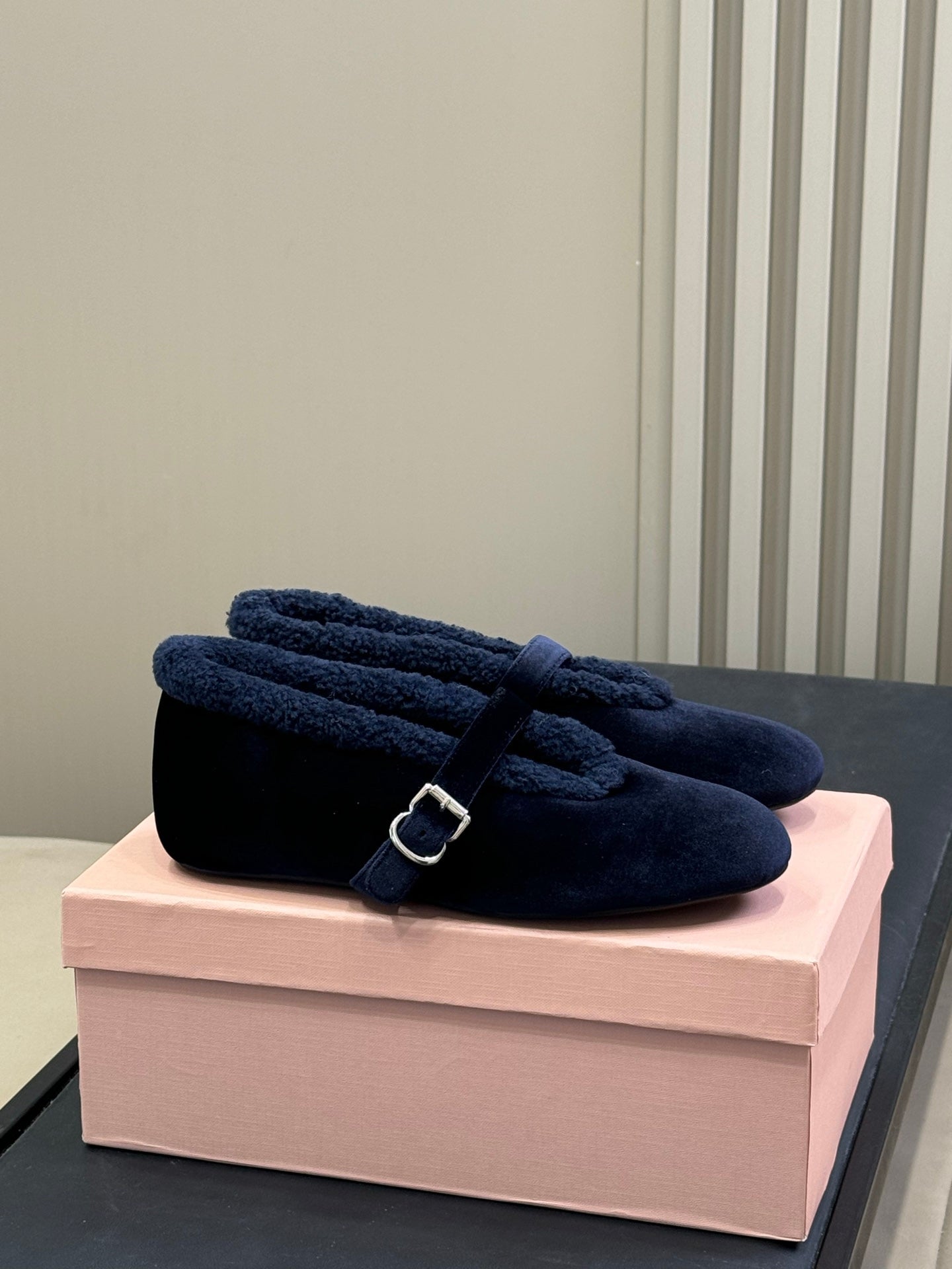 ALAIA 25S BALLET FLATS IN DARK BLUE VELVET - 35