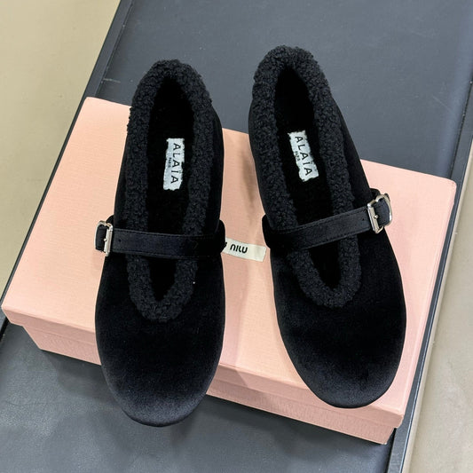 ALAIA 25S BALLET FLATS IN BLACK VELVET - 35