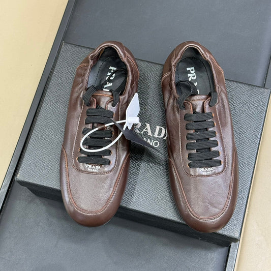 PRADA 25S COLLAPSE FLAT SHOES IN DARK BROWN CALFSKIN - 35