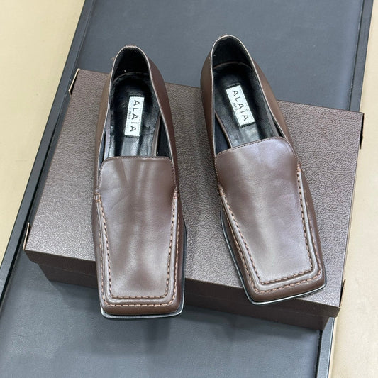 ALAIA 25S SQUARE TOE LOAFER IN BROWN CALFSKIN - 35