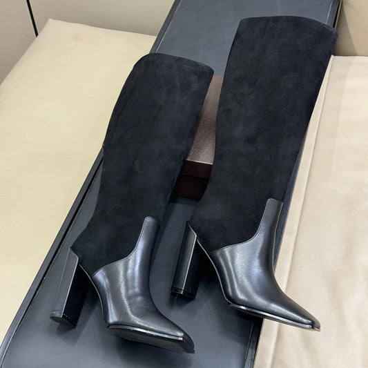 ALAIA 25S KNEE BOOTS IN BLACK CALFSKIN AND SUEDE - 35