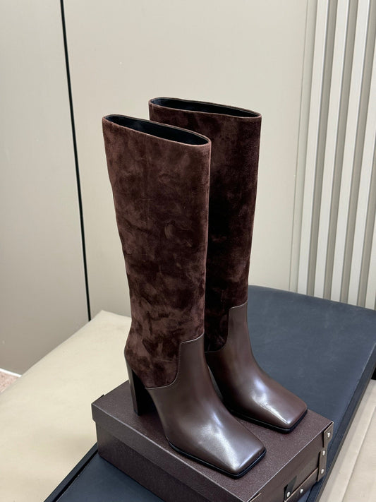 Чоботи ALAÏA 25S KNEE З КОРИЧНЕВОЇ ТЕЛЯЧОЇ ШКІРИ ТА ЗАМШІ – 35