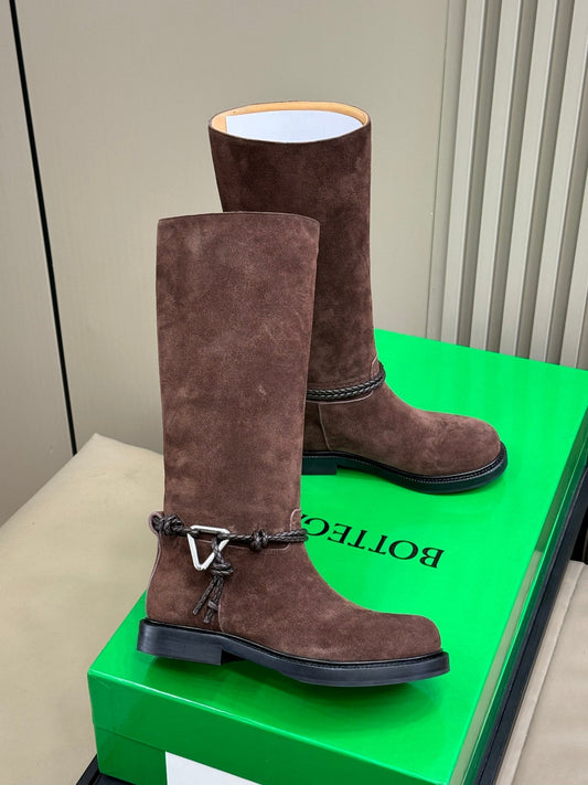 ВИСОКІ ЧОБОТИ BOTTEGA VENETA 26S З ТЕМНО-КОРИЧНЕВОЇ ЗАМШІ