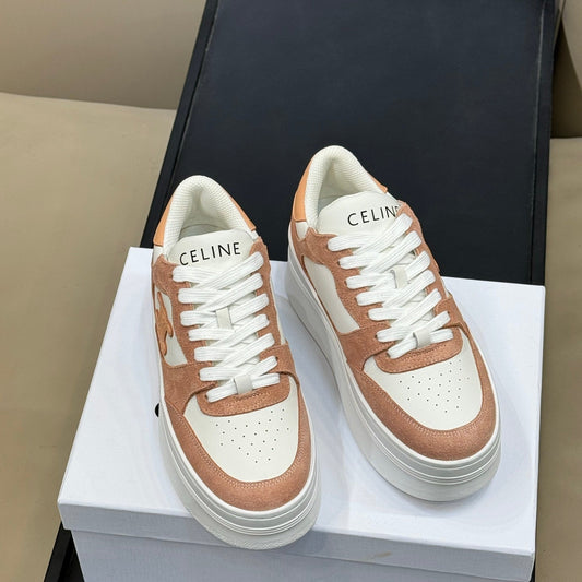 Кросівки CELINE 26S на танкетці з білої телячої шкіри та карамельної замші