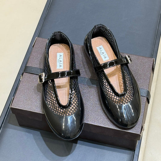 БАЛЕТКИ MARY JANE ВІД ALAÏA 26S З ЧОРНОЇ СІТКИ ТА ГЛЯНЦЕВОЇ ТЕЛЯЧОЇ ШКІРИ