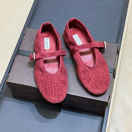 Балетки ALAIA 26S KNIT З ТЕМНО-ЧЕРВОНОЇ ЗАМШІ
