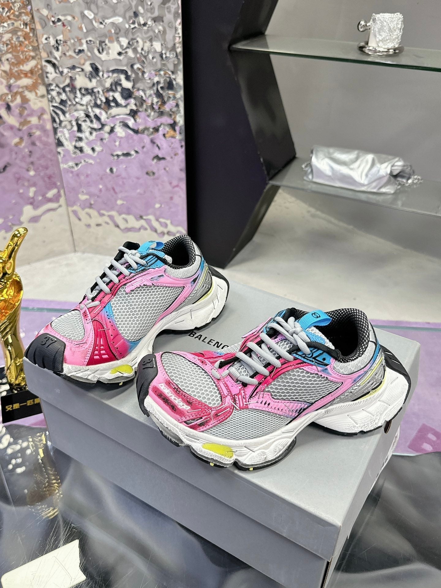 STAPLER SNEAKER IN GRAY PINK BLUE POLYURETHANE AND MESH - 35
