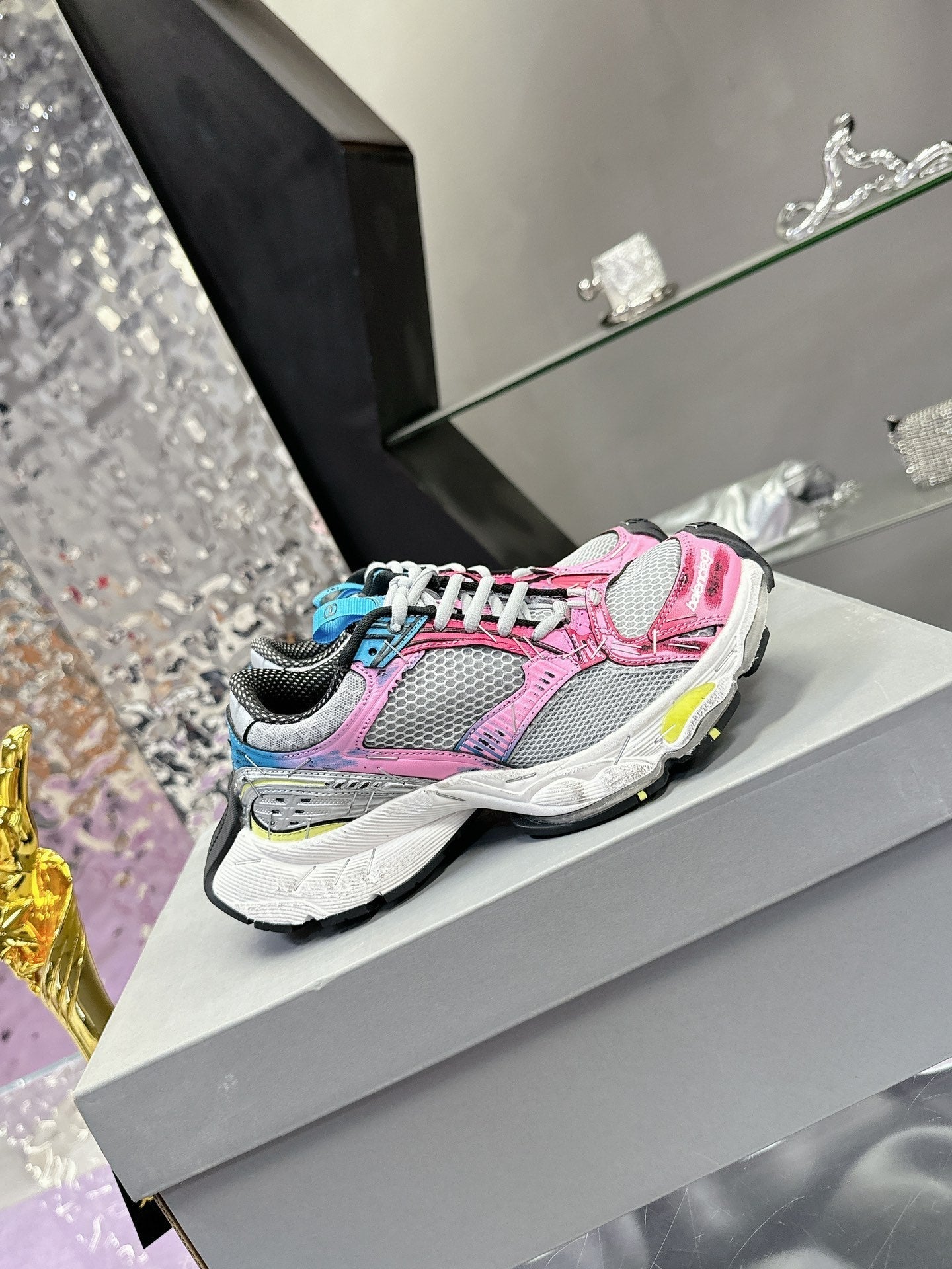 STAPLER SNEAKER IN GRAY PINK BLUE POLYURETHANE AND MESH - 35