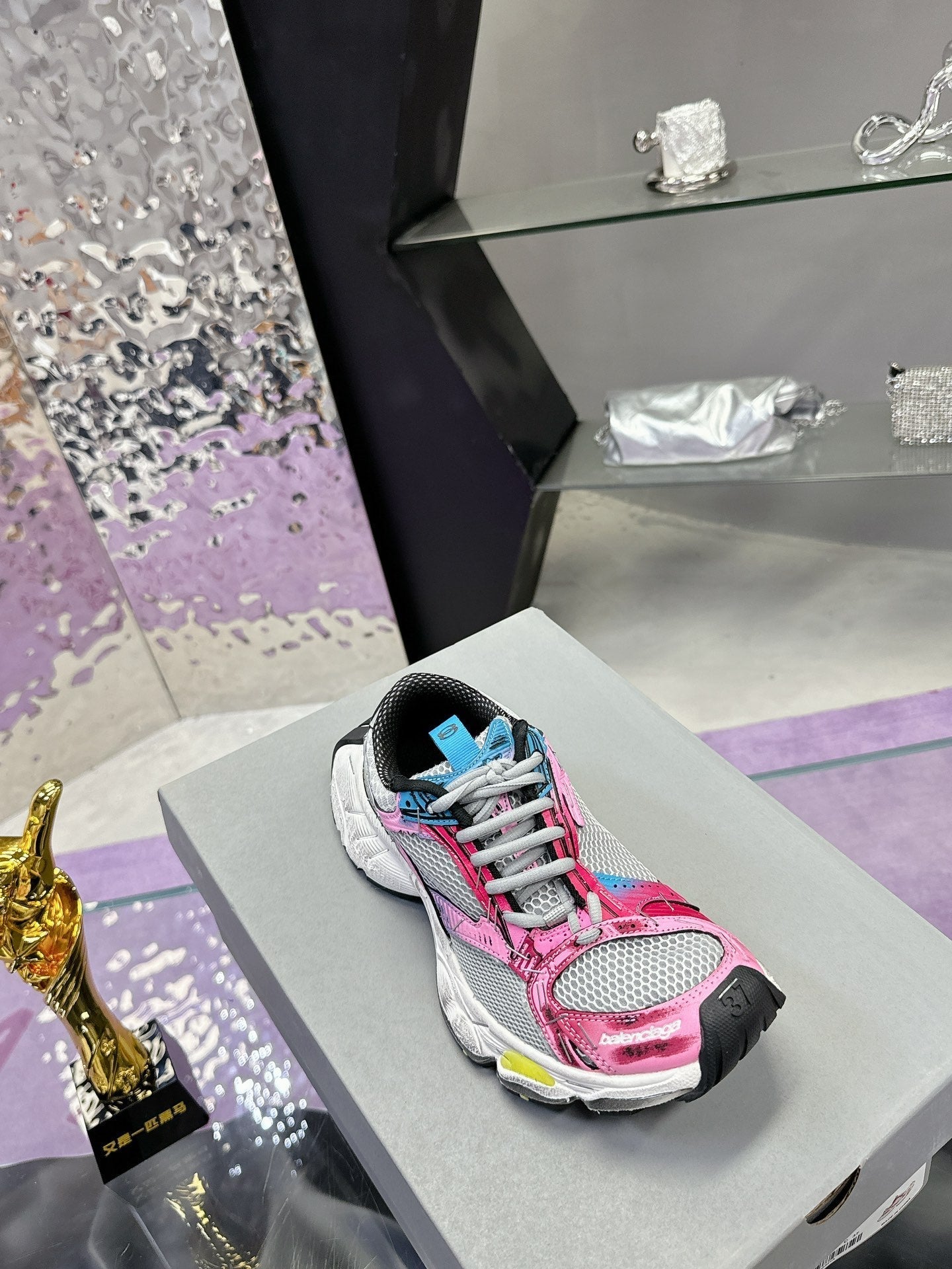 STAPLER SNEAKER IN GRAY PINK BLUE POLYURETHANE AND MESH - 35
