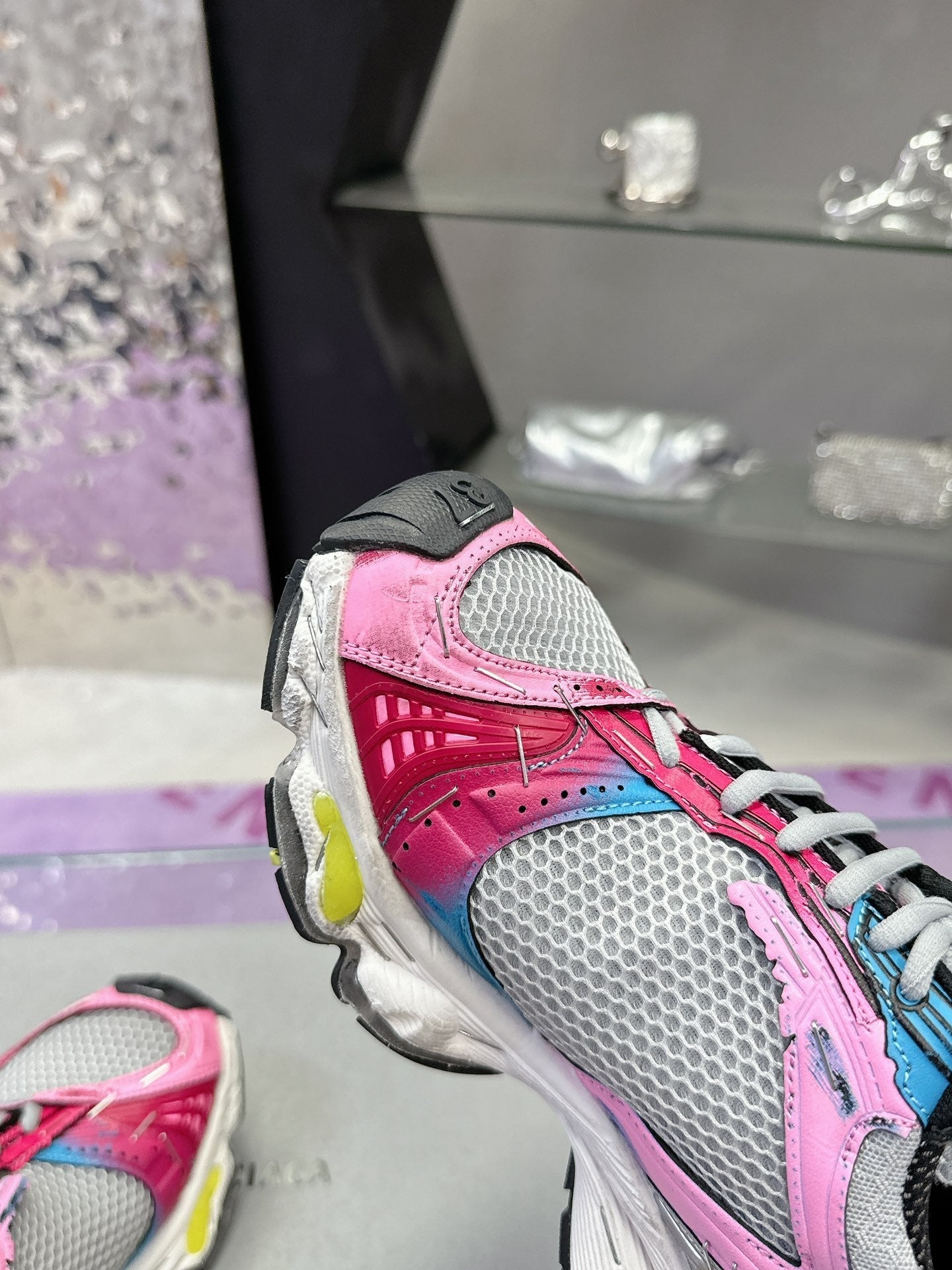 STAPLER SNEAKER IN GRAY PINK BLUE POLYURETHANE AND MESH - 35