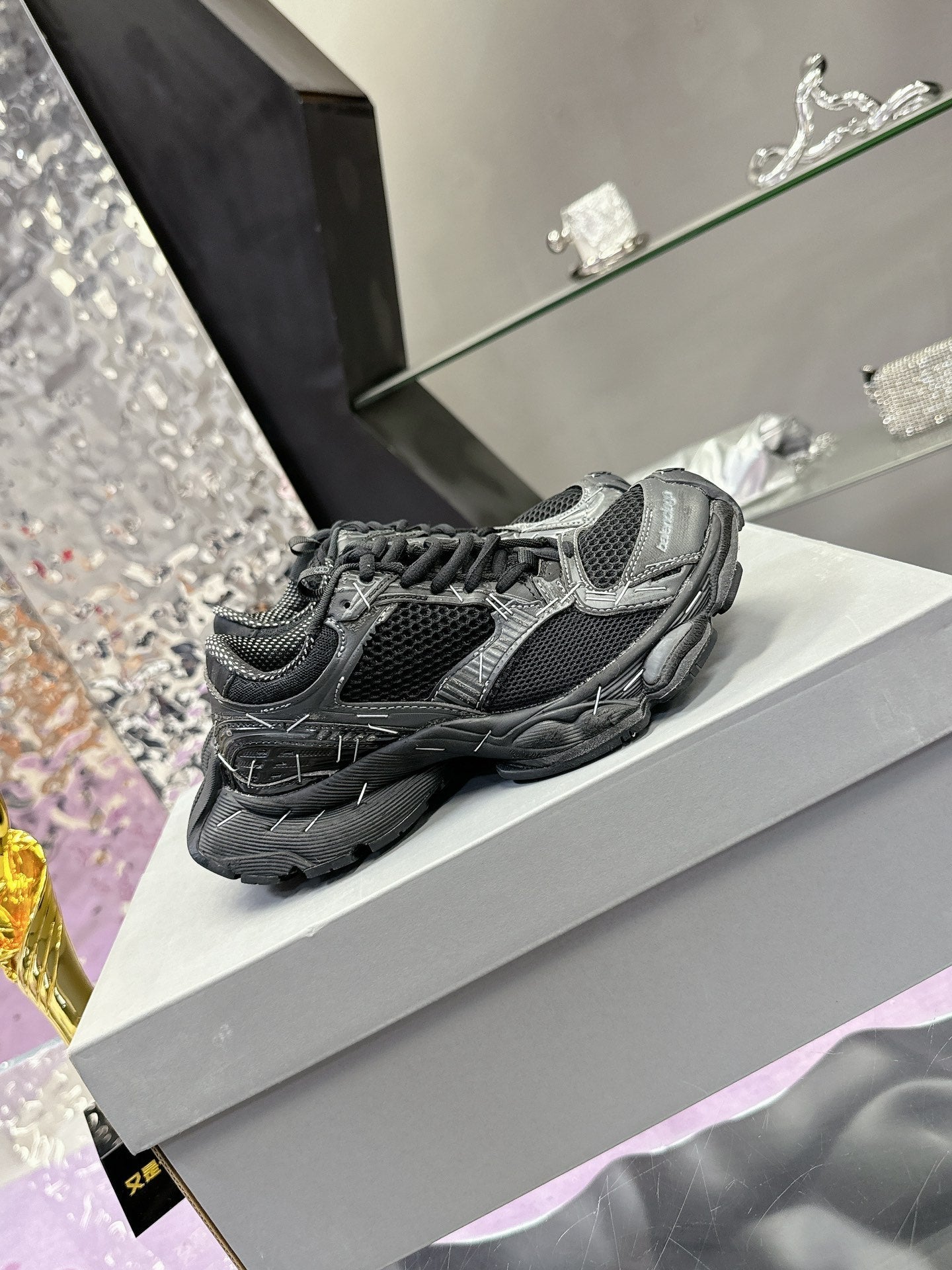 STAPLER SNEAKER IN BLACK MIX GRAY POLYURETHANE AND MESH - 35
