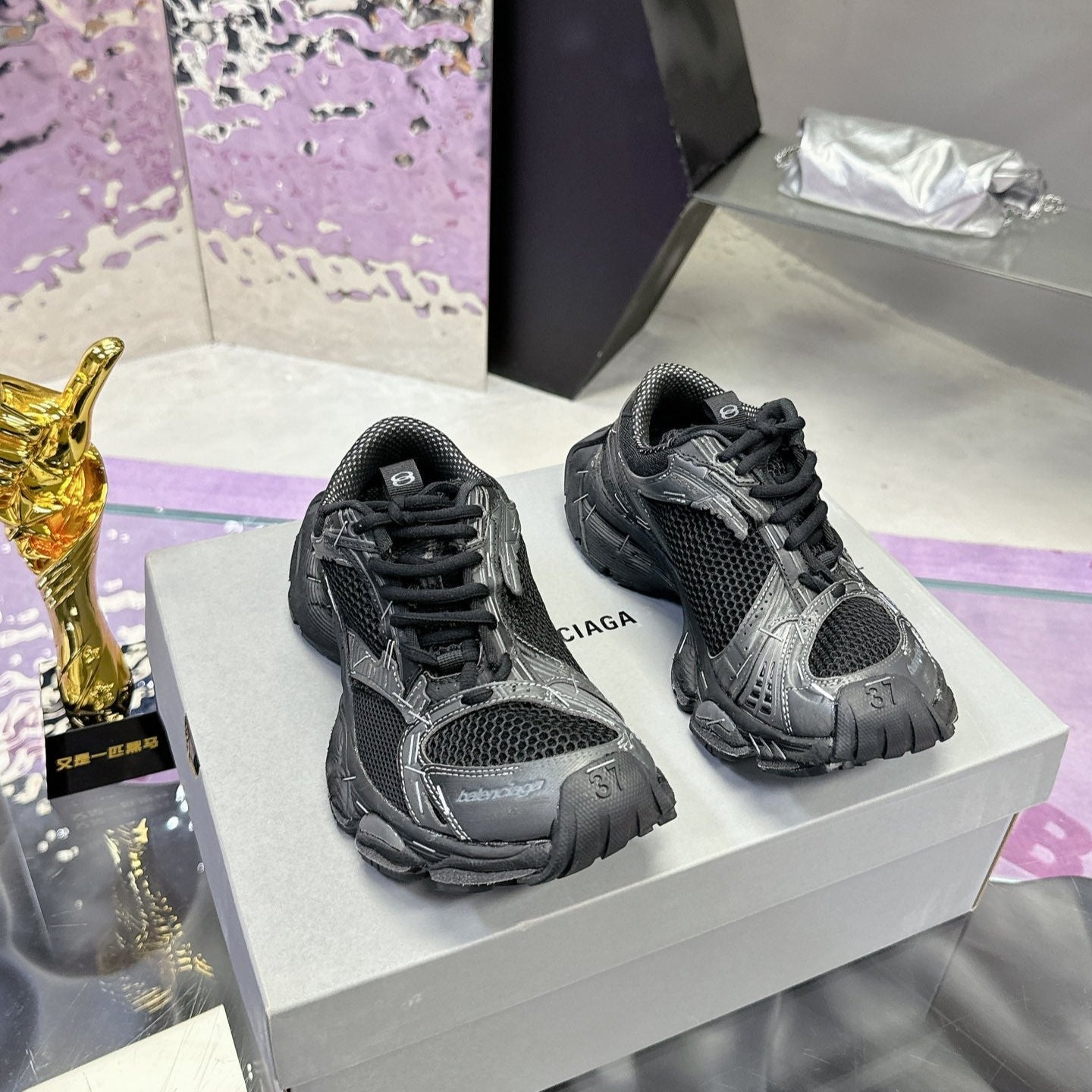 STAPLER SNEAKER IN BLACK MIX GRAY POLYURETHANE AND MESH - 35