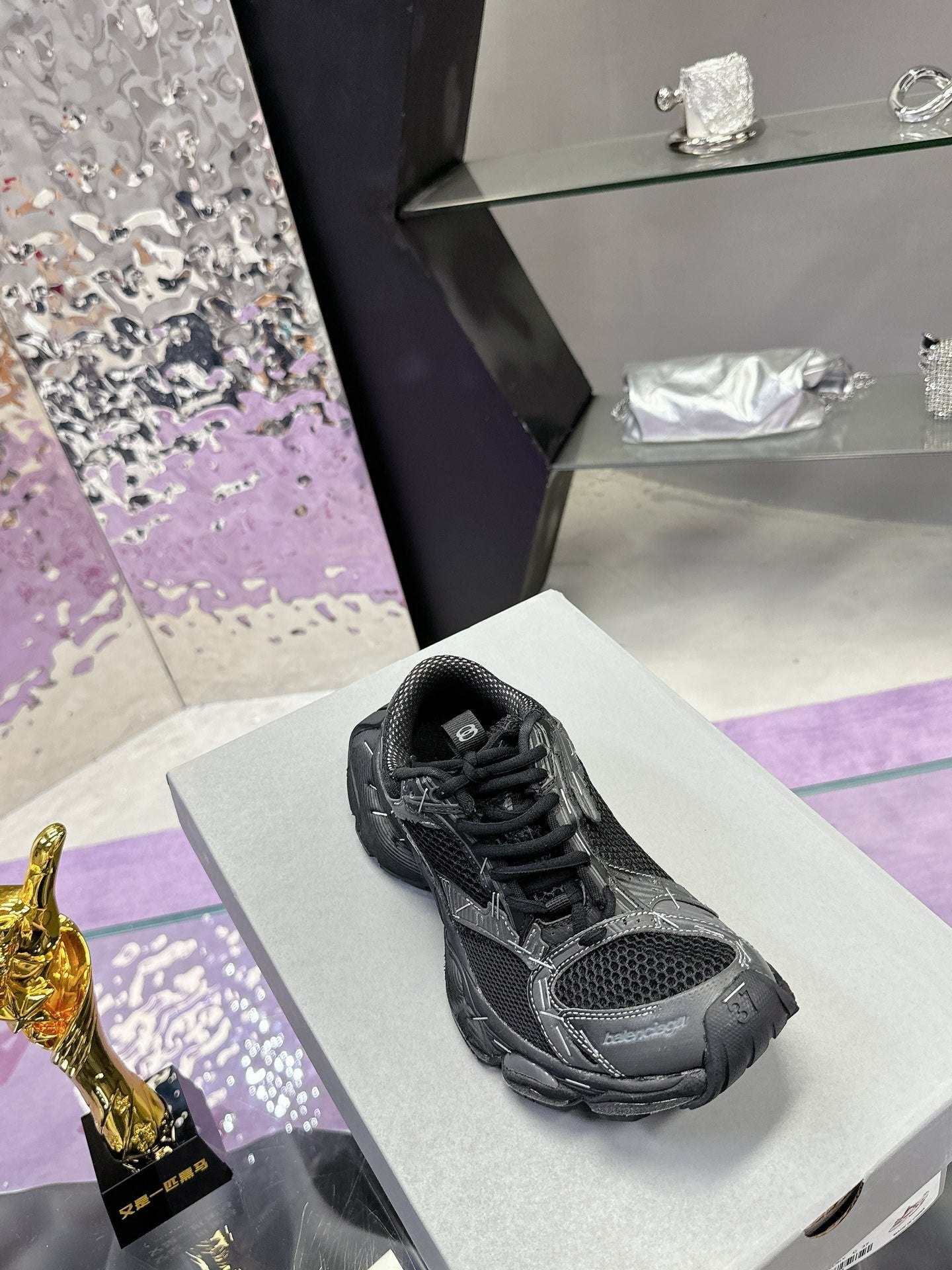 STAPLER SNEAKER IN BLACK MIX GRAY POLYURETHANE AND MESH - 35
