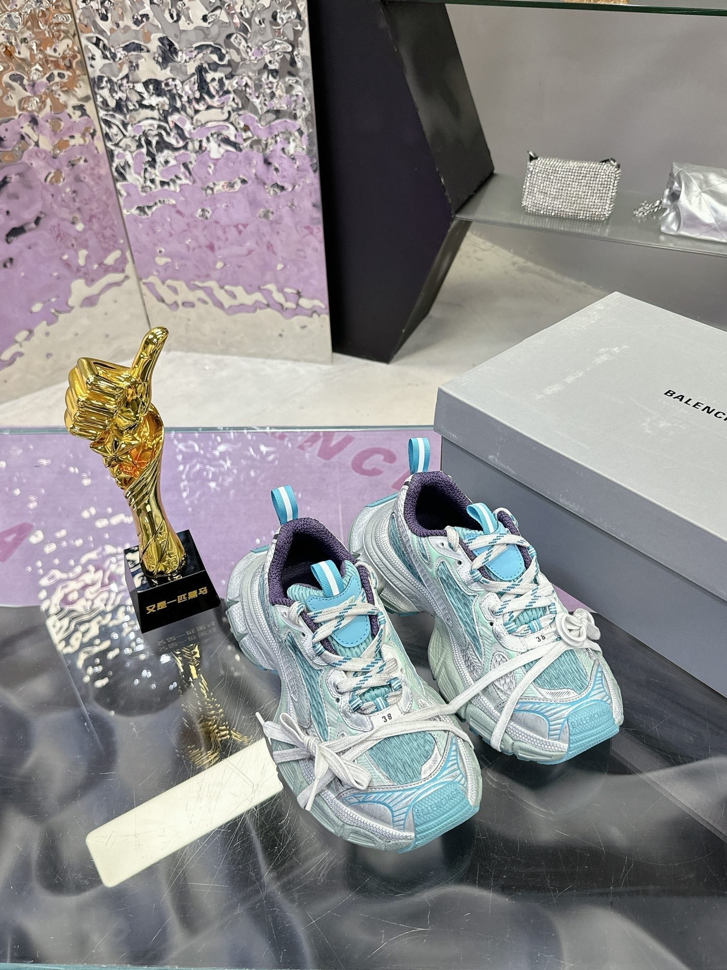 3XL SNEAKER IN LIGHT BLUE, WHITE AND PURPLE MESH AND POLYURETHANE - 35
