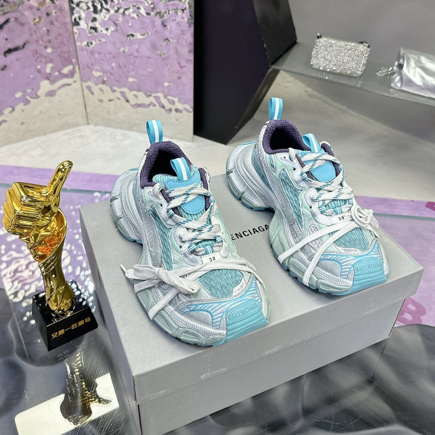 3XL SNEAKER IN LIGHT BLUE, WHITE AND PURPLE MESH AND POLYURETHANE - 35