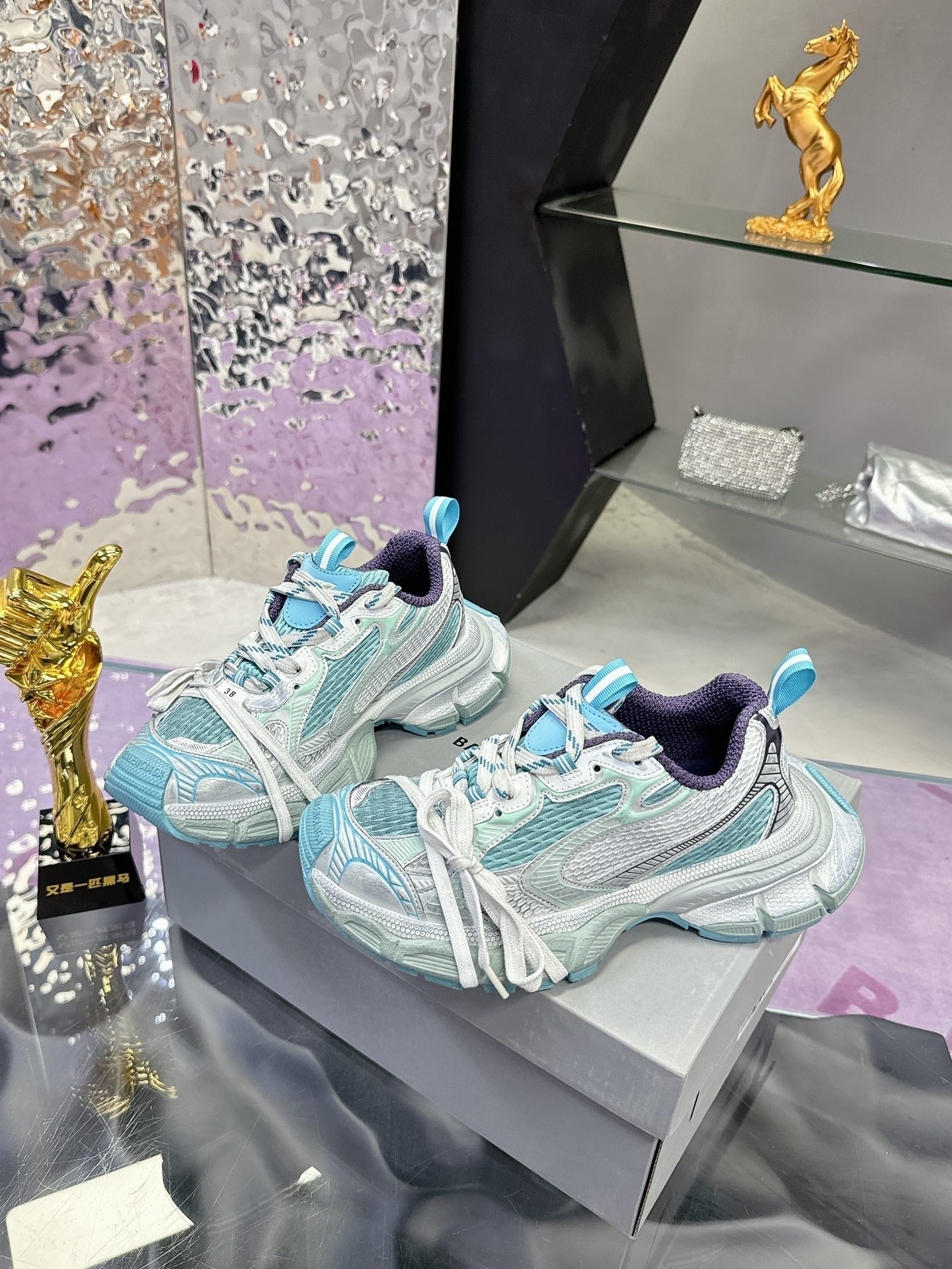 3XL SNEAKER IN LIGHT BLUE, WHITE AND PURPLE MESH AND POLYURETHANE - 35
