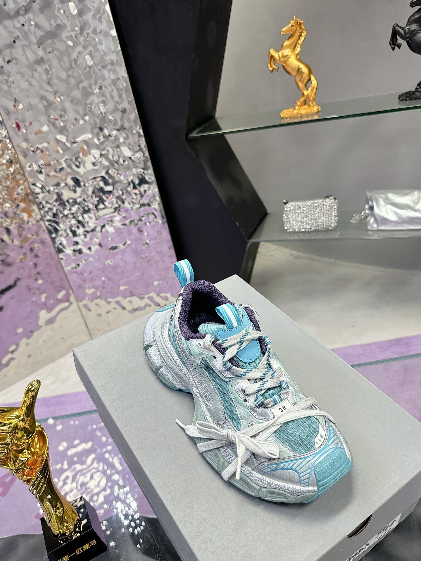 3XL SNEAKER IN LIGHT BLUE, WHITE AND PURPLE MESH AND POLYURETHANE - 35