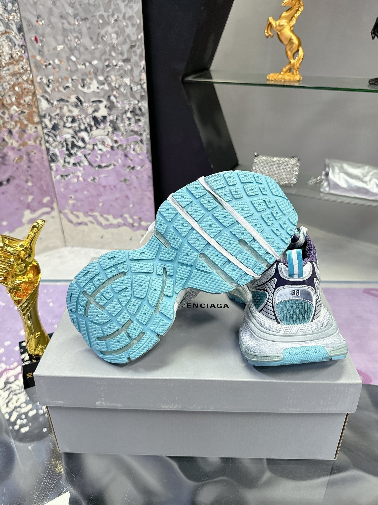 3XL SNEAKER IN LIGHT BLUE, WHITE AND PURPLE MESH AND POLYURETHANE - 35