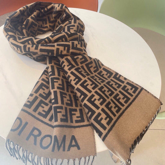 ШАРФ ROMA 190 FF КОРИЧНЕВИЙ ВІДТІНОК ЧОРНОГО З ВОЛОМ ТА КАШМІРУ