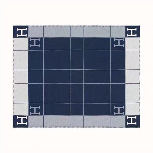 AVALON III THROW BLANKET 175 CM IN NAVY BLUE WOOL AND CASHMERE 351741