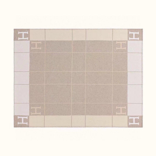 AVALON III THROW BLANKET 175 CM IN KHAKI BROWN WOOL AND CASHMERE 351745
