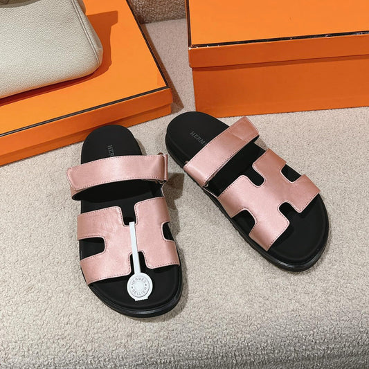 CHYPRE SANDAL BLACK MIX PASTEL PINK CALFSKIN - 35